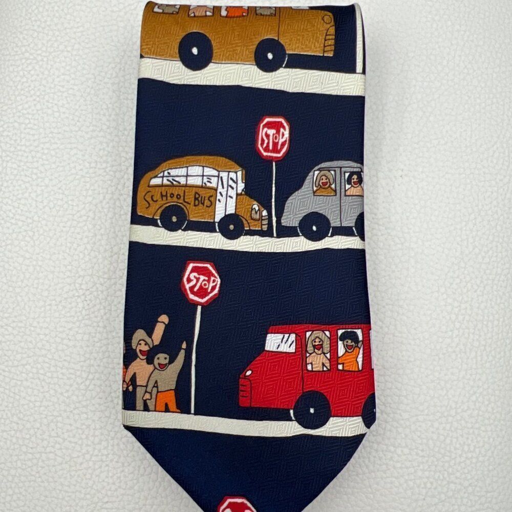Renaissance Hand Made Men Necktie School Bus Motif